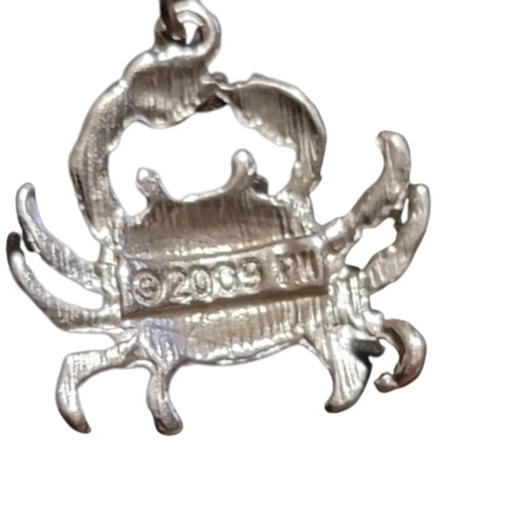 CRAB necklace pendant and chain silver tone necklace 2009 black silver crab